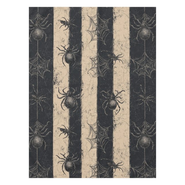 Gothic Spider and Web Striped Halloween Pattern Tablecloth (Front)