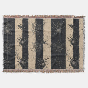 Gothic Spider and Web Striped Halloween Pattern Throw Blanket