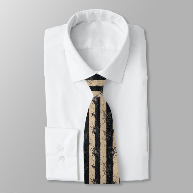 Gothic Spider and Web Striped Halloween Pattern Tie (Tied)