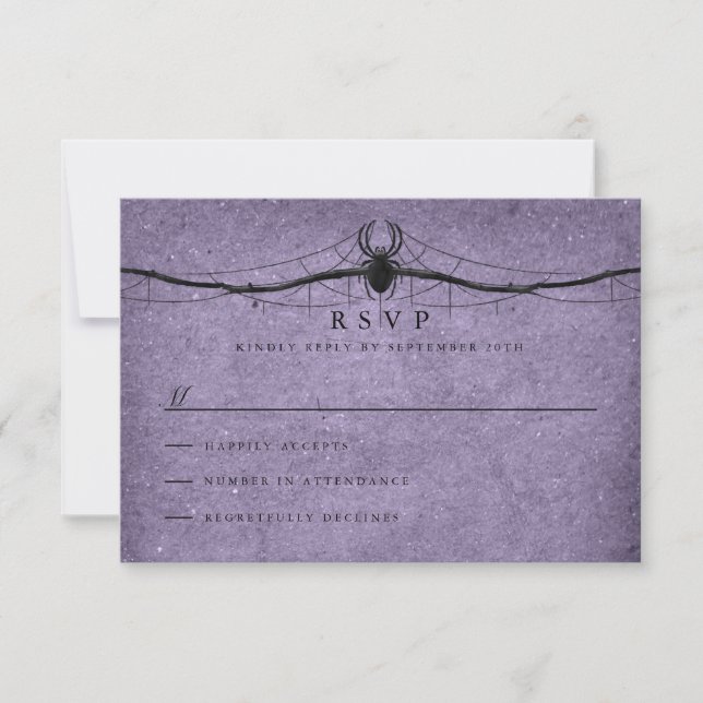 Gothic Spider Halloween Wedding RSVP Card (Front)