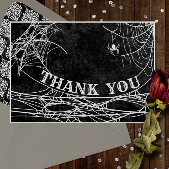 Gothic Spider Web Halloween Wedding or Shower Than Thank You Card (Creator Uploaded)
