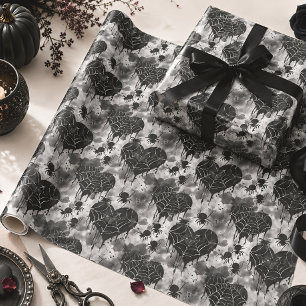 Gothic Spider Web Hearts Dark Romance Wrapping Paper