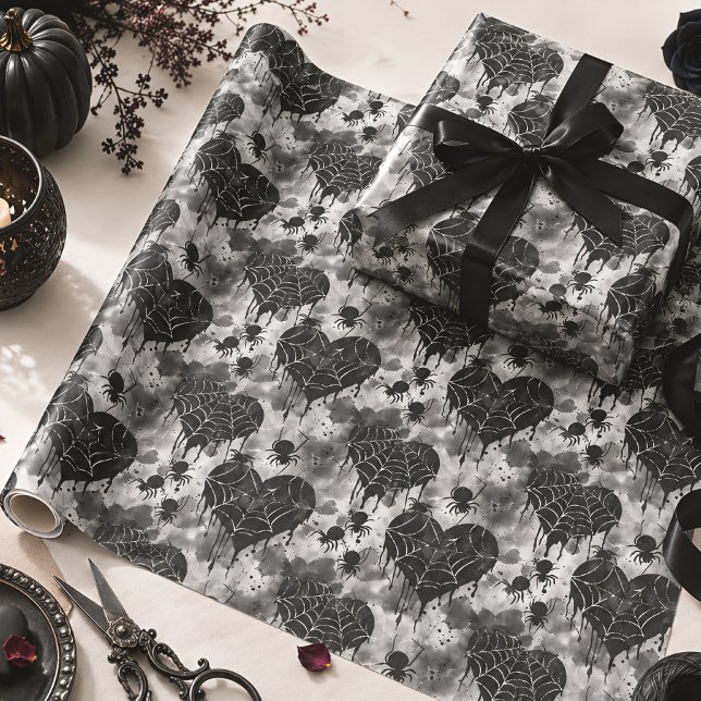 Gothic Spider Web Hearts Dark Romance Wrapping Paper (Creator Uploaded)