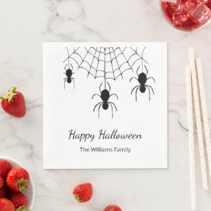 Gothic Spiders Black White Halloween Party Napkin
