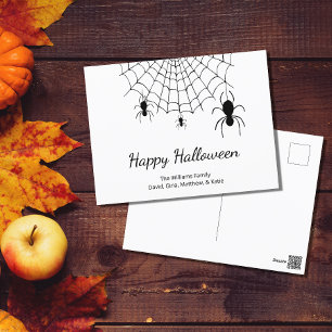 Gothic Spiders Black White Happy Halloween Holiday Postcard