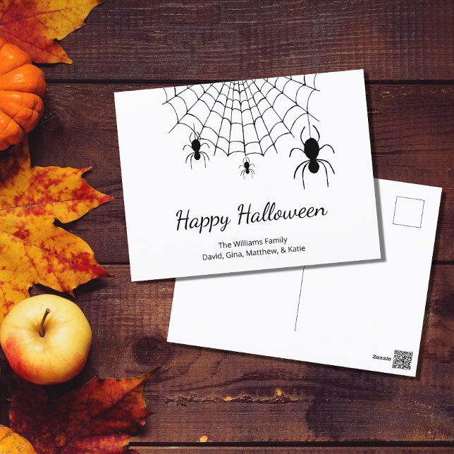 Gothic Spiders Black White Happy Halloween  Holiday Postcard (Creator Uploaded)