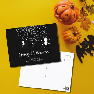 Gothic Spiders Simple Black White Happy Halloween  Holiday Postcard