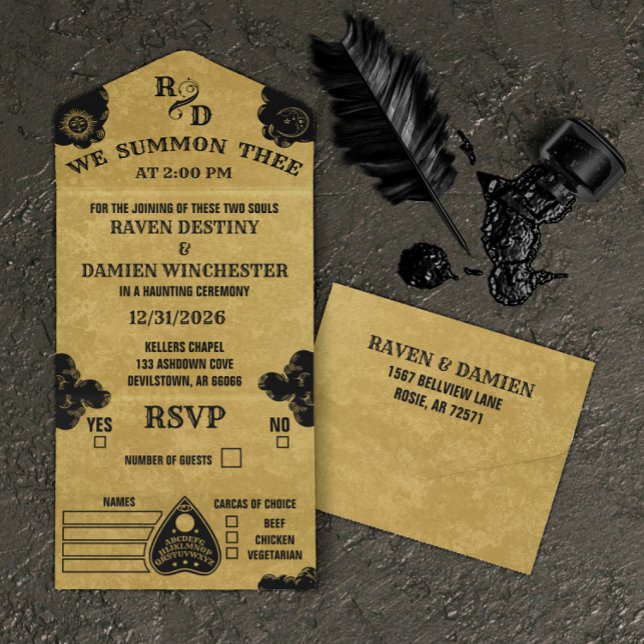 Gothic Spirit Board Fall, Witchy Halloween Wedding All In One Invitation (Creator Uploaded)