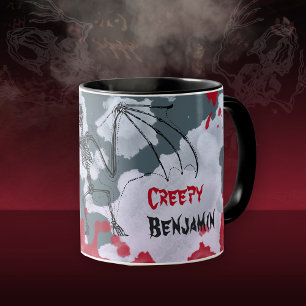Gothic Spooky Bat Skeleton Halloween Gift Mug