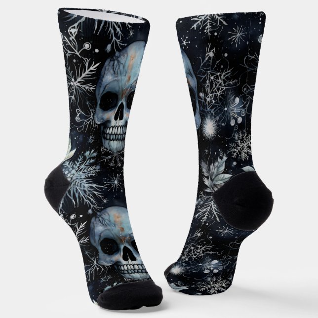 Gothic Spooky Christmas Skulls Socks (Angled)