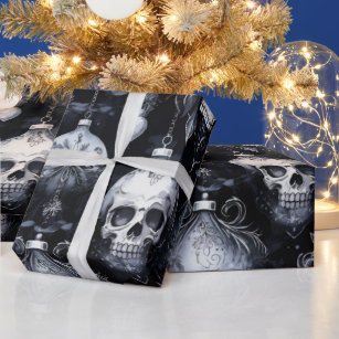 Gothic Spooky Christmas Skulls Wrapping Paper