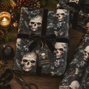 Gothic Spooky Christmas Skulls Wrapping Paper