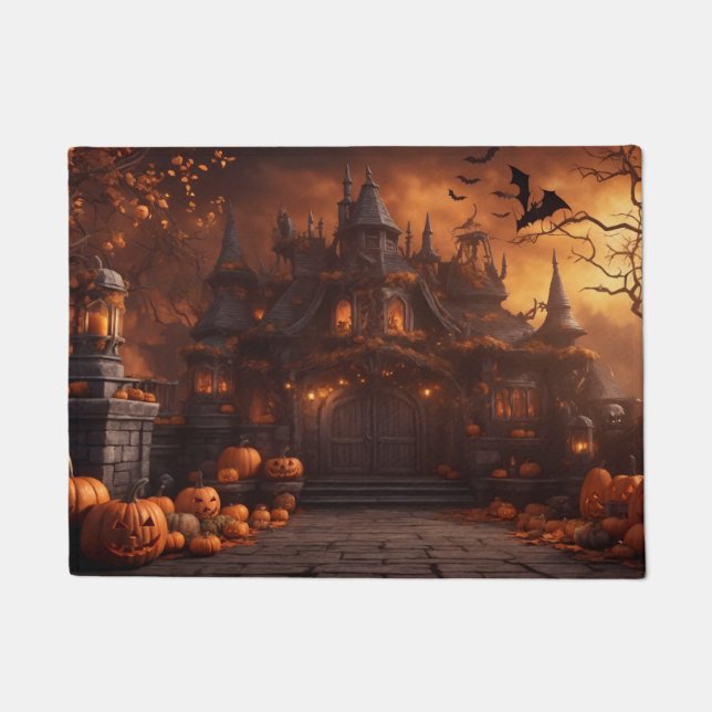 Gothic Spooky Halloween House Scary Mansion Doormat (Front)