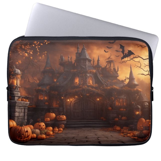 Gothic Spooky Halloween House Scary Mansion Laptop Sleeve (Front)