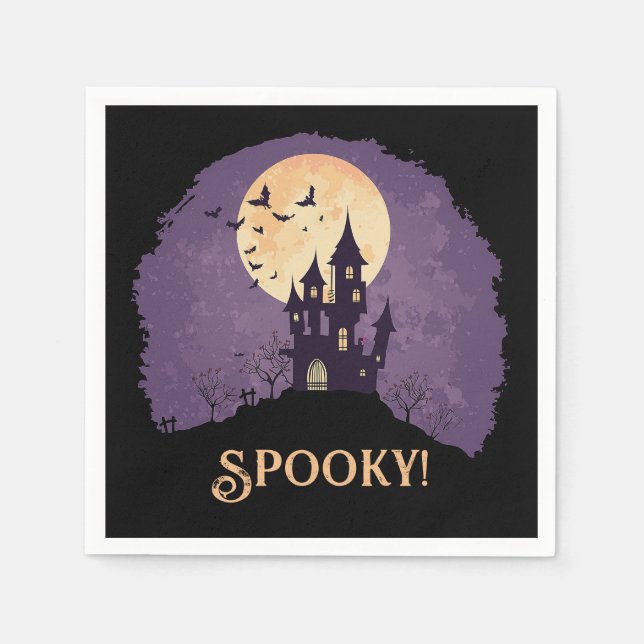 Gothic Spooky Haunted House Halloween Napkin (Front)