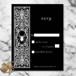 Gothic Spooky Spider Black White Wedding No Dinner RSVP Card