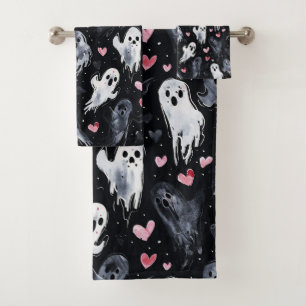 Gothic Spooky Valentine Ghosts with Hearts Bath Towel Set