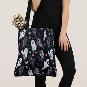 Gothic Spooky Valentine Ghosts with Hearts Tote Bag