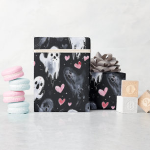 Gothic Spooky Valentine Ghosts with Hearts Wrapping Paper