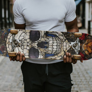 Gothic Stained Glass Skull Design Skateboard