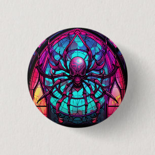 Gothic Stained Glass Skull Spider 3 Cm Round Badge