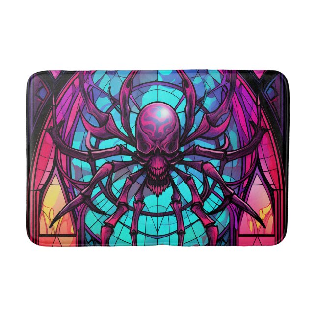 Gothic Stained Glass Skull Spider Bath Mat (Front)