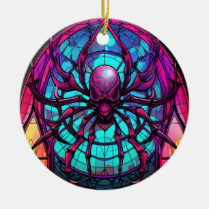 Gothic Stained Glass Skull Spider Ceramic Ornament