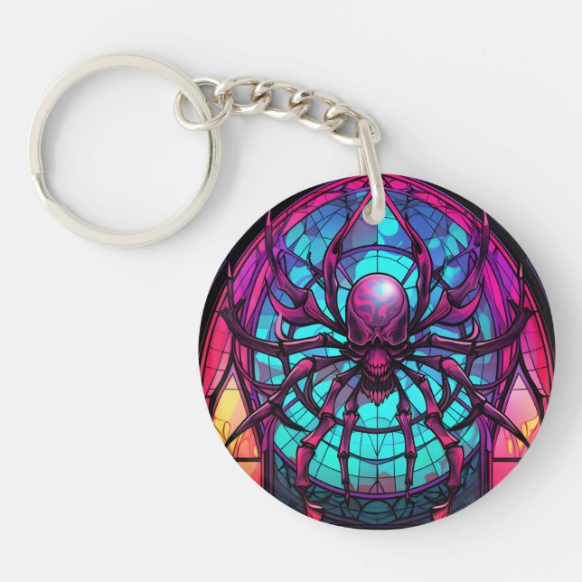 Gothic Stained Glass Skull Spider Key Ring (Front)