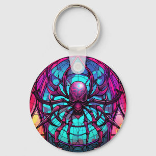 Gothic Stained Glass Skull Spider Key Ring