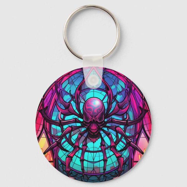 Gothic Stained Glass Skull Spider Key Ring (Front)