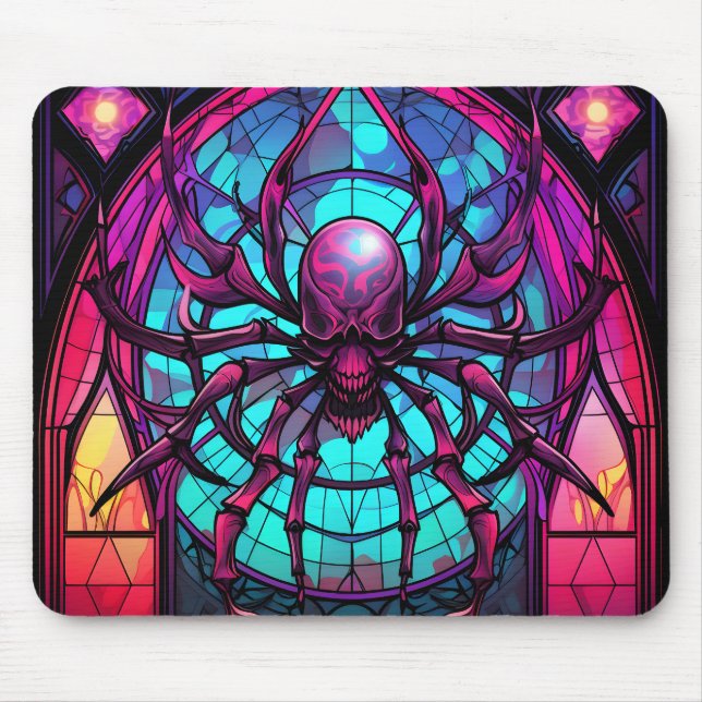 Gothic Stained Glass Skull Spider Mouse Pad (Front)