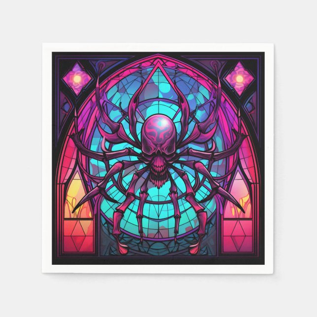 Gothic Stained Glass Skull Spider Napkin (Front)