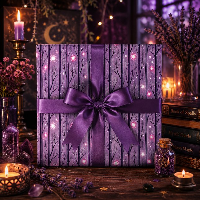 Gothic Starry Night Forest Purple Wrapping Paper (Creator Uploaded)