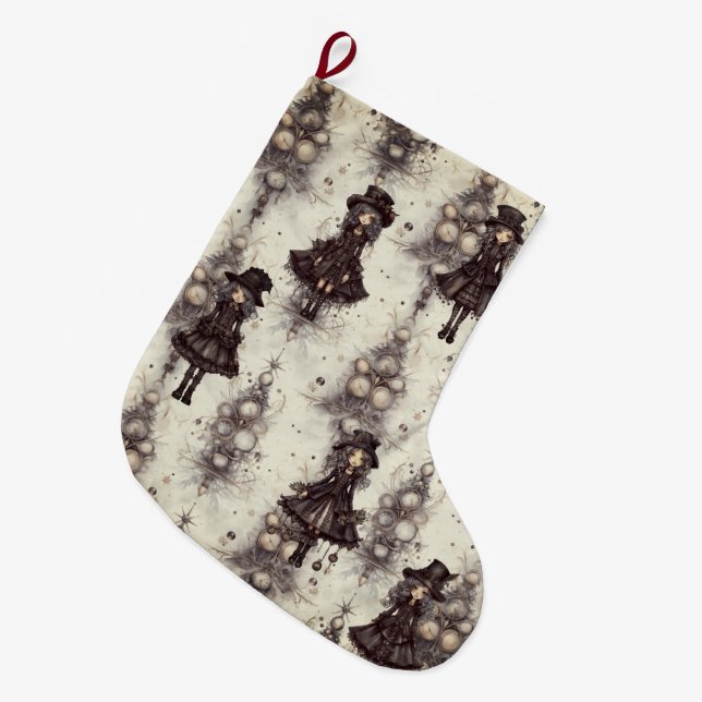 Gothic Steam Punk Alternative Christmas Fairy Large Christmas Stocking (Front (Hanging))