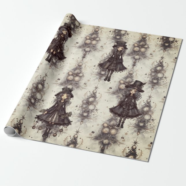 Gothic Steam Punk Alternative Christmas Fairy Wrapping Paper (Unrolled)