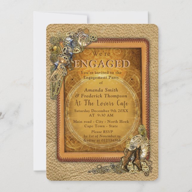 Gothic - Steampunk Engagement Party Invitation (Front)