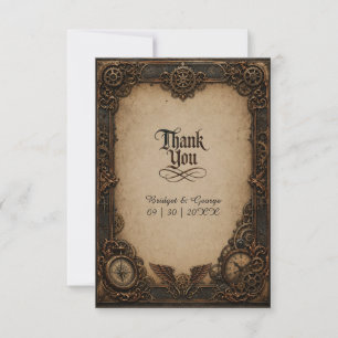 Gothic Steampunk Gear Clock Wedding Thank You Card