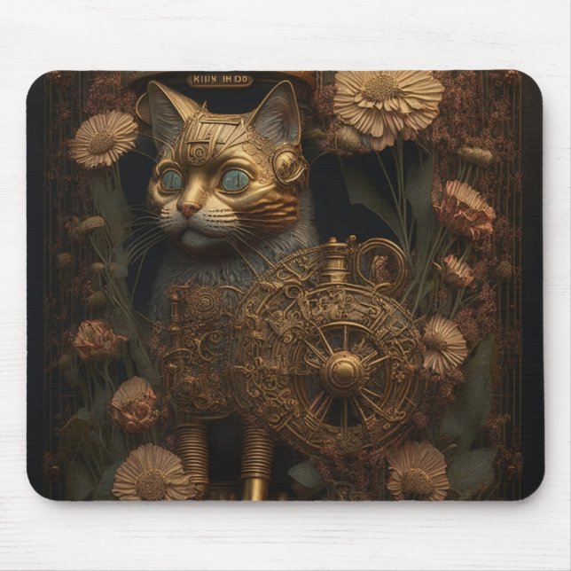 Gothic Steampunk Gold Cat Mouse Pad (Front)