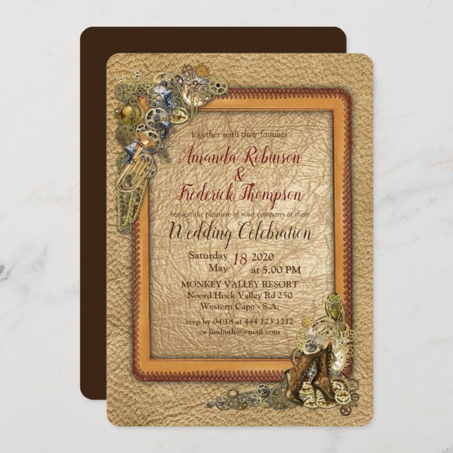 Gothic  - Steampunk handcrafted Wedding Invitation (Front/Back)