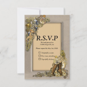 Gothic  - Steampunk RSVP - Light Leather Frame Card