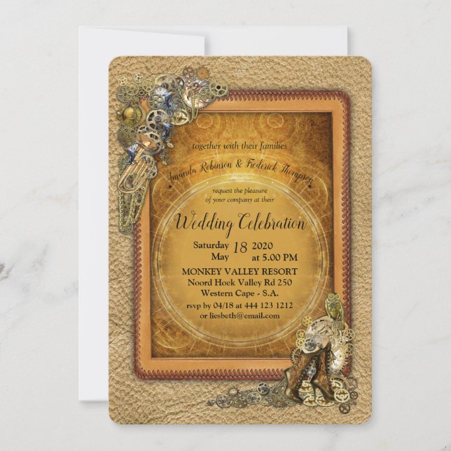 Gothic - Steampunk Wedding On leather Invitation (Front)