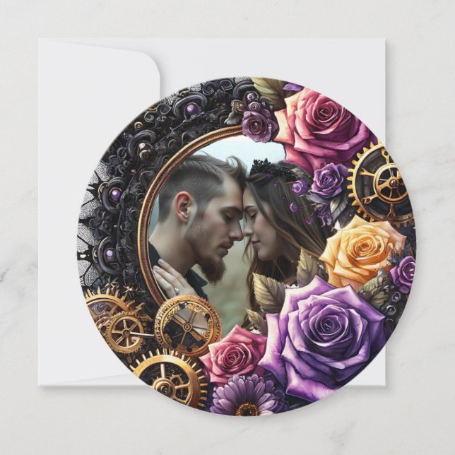 Gothic Steampunk Wedding Save the Date (Front)