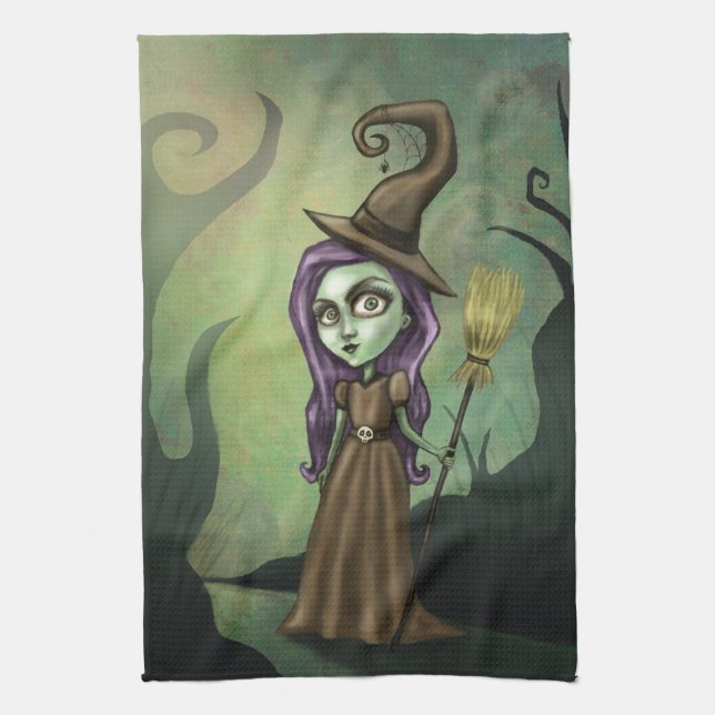 Gothic Steampunk Witch Tea Towel (Vertical)
