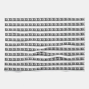 Gothic striped pattern with skulls tea towel