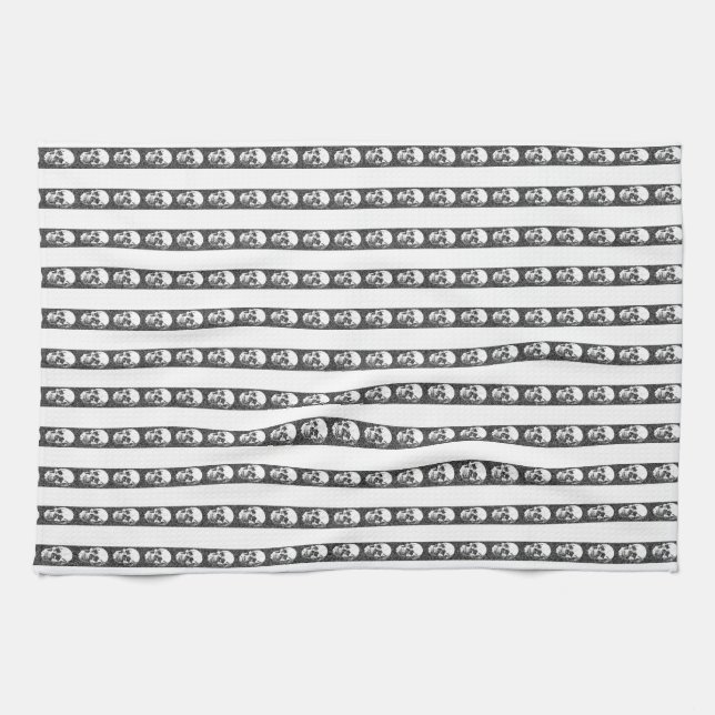 Gothic striped pattern with skulls tea towel (Horizontal)