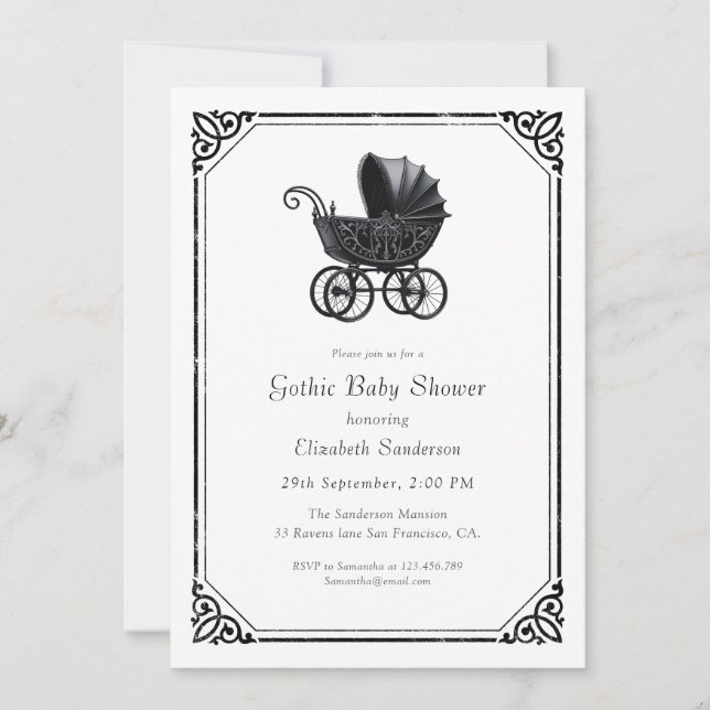  Gothic Stroller Baby Shower Invitation (Front)