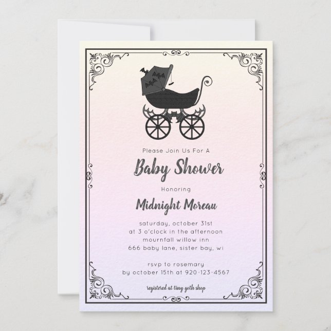 Gothic Stroller Bat Baby Shower Invitation (Front)