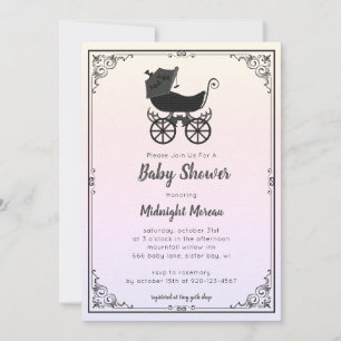 Gothic Stroller Bat Baby Shower Invitation