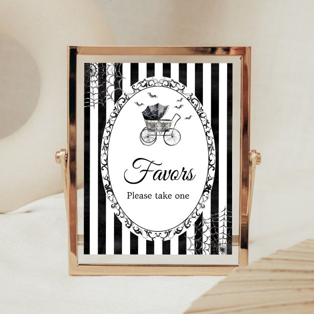 Gothic Stroller Halloween Favours Sign (Gothic Carriage Bats Baby Shower Favors Sign)