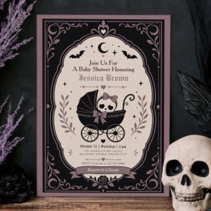 Gothic Stroller Spooky Cute Halloween Baby Shower Invitation